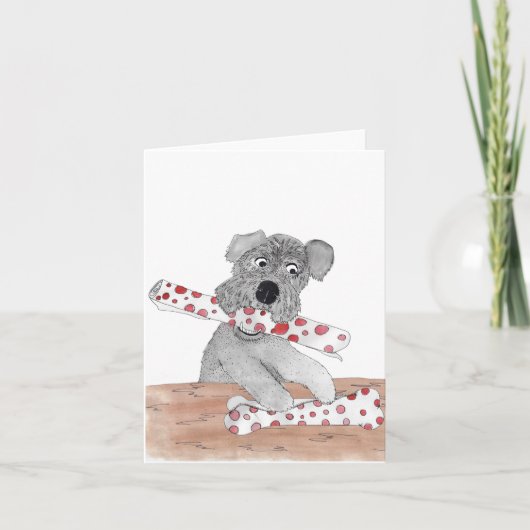 Schnauzer wrapping cadeau feestdagen kaart (Voorkant)