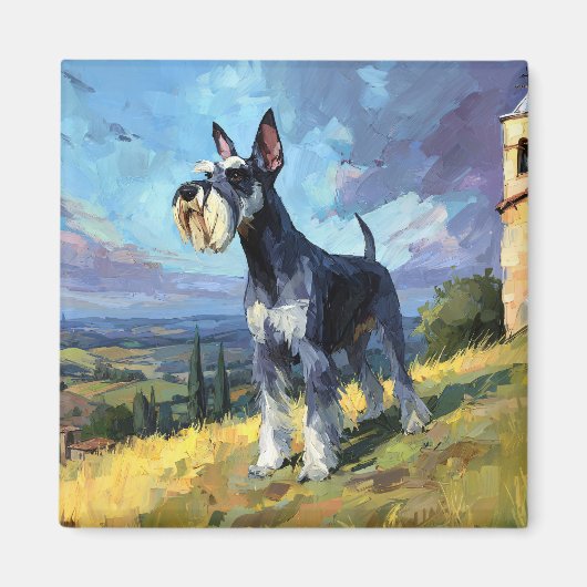 Schnauzer Zonnig Landschap Kunst Magneet (Voorkant)