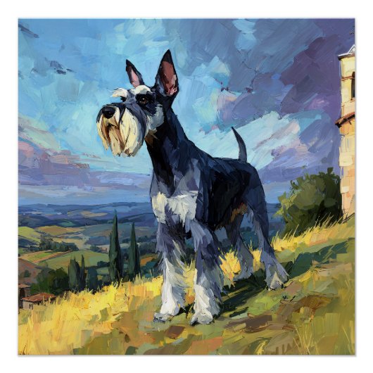Schnauzer Zonnig Landschap Kunst Perfect Poster (Voorkant)
