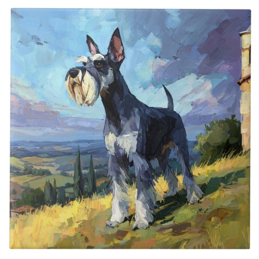 Schnauzer Zonnig Landschap Kunst Tegeltje (Voorkant)