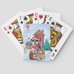 Schnauzerhond in sneeuw Kersthondenhok Pokerkaarten