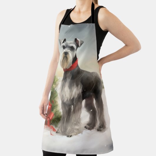 Schnauzerhond in Sneeuw Kerstmis Schort (Insitu)