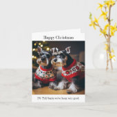 Schnauzers Dragen Kersttruien Kaart (Gele Bloem)