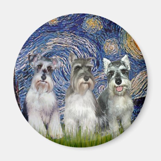 Schnauzers (drie) - De sterrennacht Magneet (Voorkant)