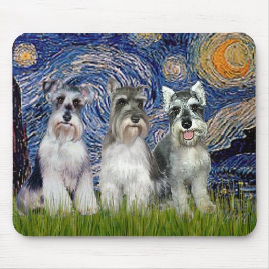 Schnauzers (drie) - Sterrennacht Muismat (Voorkant)