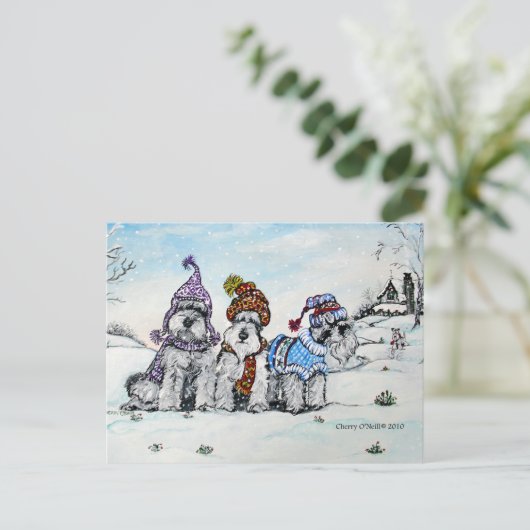 Schnauzers in de winter briefkaart (Staand voorkant)