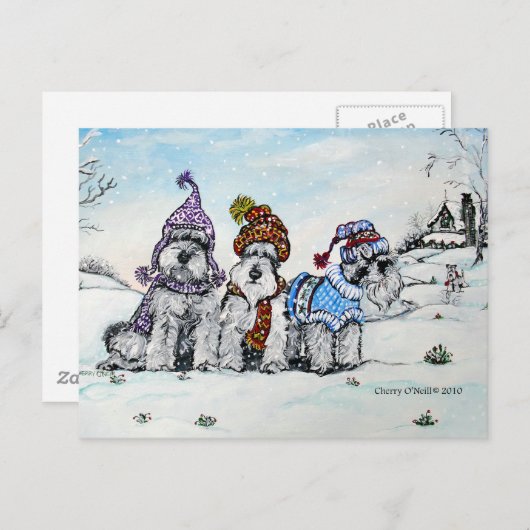 Schnauzers in de winter briefkaart (Voorkant / Achterkant)