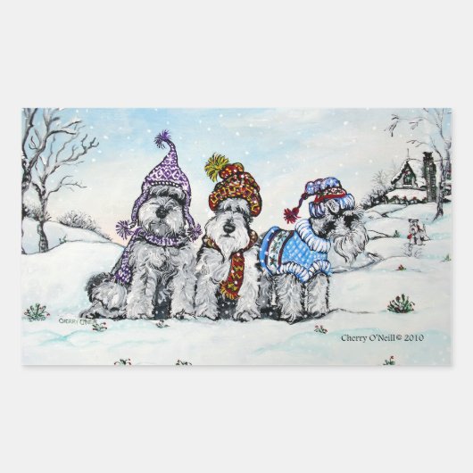 Schnauzers in de winter rechthoekige sticker (Voorkant)