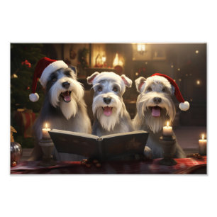 Schnauzers Kerstmis Caroling Feestelijke Vakantie Foto Afdruk