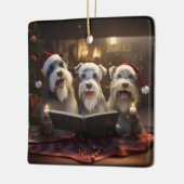 Schnauzers Kerstmis Caroling Feestelijke Vakantie Keramisch Ornament (Links)