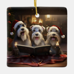 Schnauzers Kerstmis Caroling Feestelijke Vakantie Keramisch Ornament