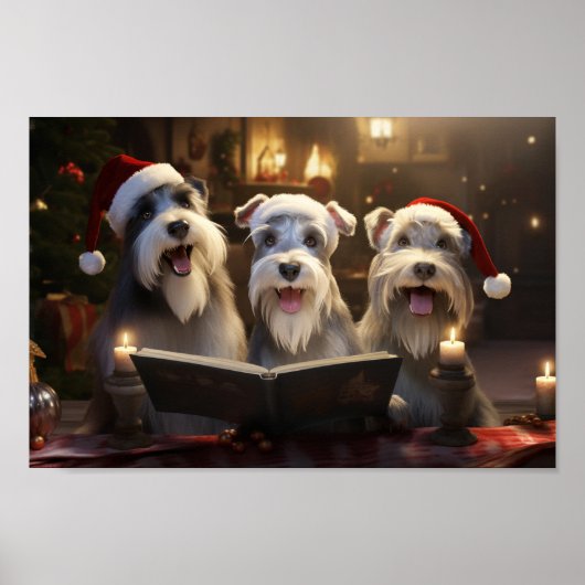Schnauzers Kerstmis Caroling Feestelijke Vakantie Poster (Voorkant)