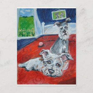schnauzers op het bed briefkaart