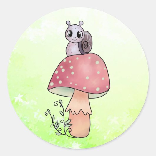 Schnecke mit Pilz Ronde Sticker (Voorkant)