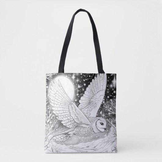 Schnee-Eule im Flug unter magischem Sternenhimmel Tote Bag (Voorkant)