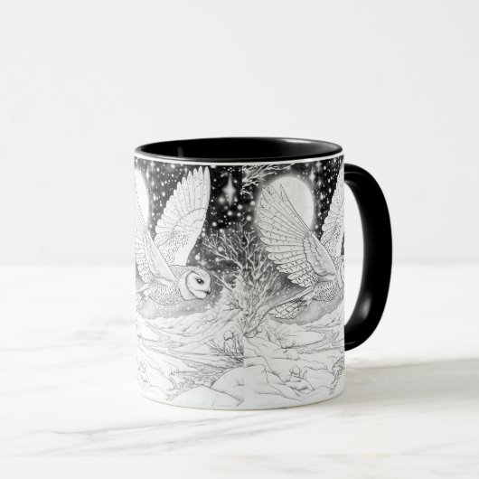 Schnee-Eule im Winter Flug magischer Sternenhimmel Mok (Voorkant rechts)