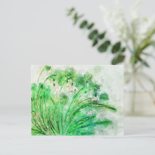 Schneeglöckchen Aquarell. Blumenaquarell gemalt. Briefkaart (Staand voorkant)