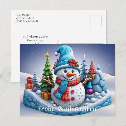 Schneemann in Winterlandschaft - Briefkaart (Voorkant / Achterkant)
