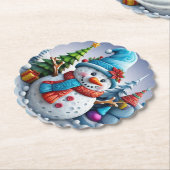 Schneemann in Winterlandschaft -  Kartonnen Onderzetters (Gekanteld)
