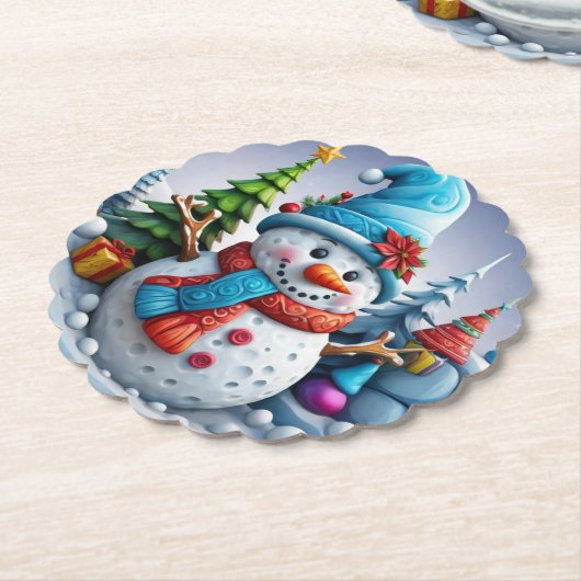 Schneemann in Winterlandschaft - Kartonnen Onderzetters (Gekanteld)