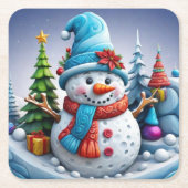 Schneemann in Winterlandschaft - Kartonnen Onderzetters (Voorkant)