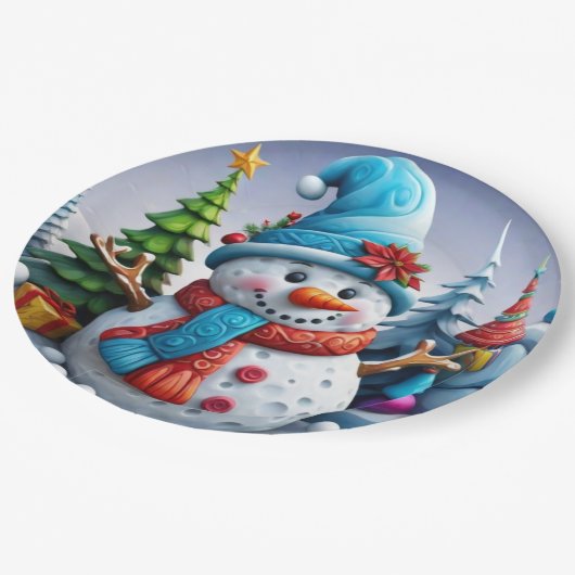 Schneemann in Winterlandschaft - Papieren Bordje (Gekanteld)