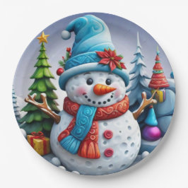 Schneemann in Winterlandschaft -  Papieren Bordje