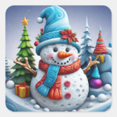 Schneemann in Winterlandschaft - Vierkante Sticker (Voorkant)