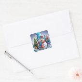 Schneemann in Winterlandschaft - Vierkante Sticker (Envelop)