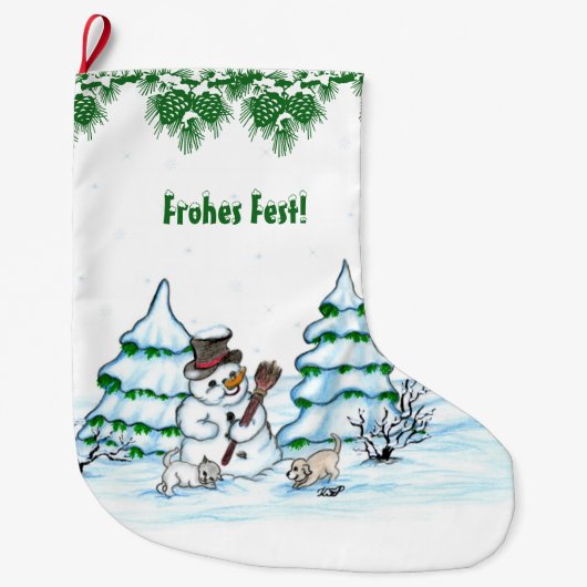 Schneemann mit Katze und Hundewelpe auf Deutsch Grote Kerstsok (Voorkant)