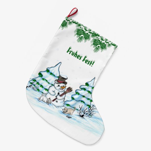 Schneemann mit Katze und Hundewelpe auf Deutsch Grote Kerstsok (Voorkant (Hangend))