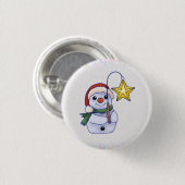 Schneemann mit Stern Ronde Button 3,2 Cm (Voorkant /achterkant)