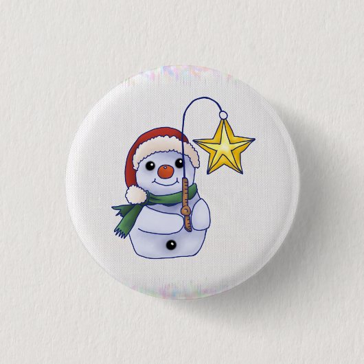 Schneemann mit Stern Ronde Button 3,2 Cm (Voorkant)
