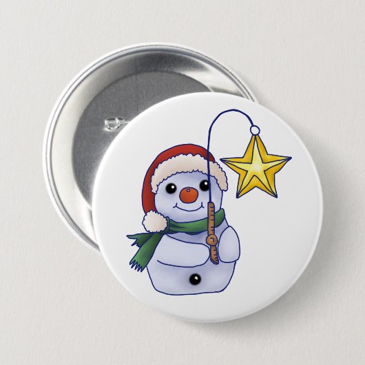 Schneemann mit Stern Ronde Button 7,6 Cm (Voorkant /achterkant)