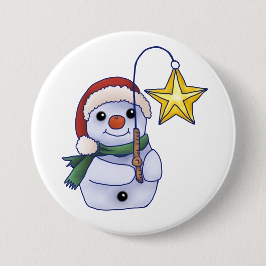Schneemann mit Stern Ronde Button 7,6 Cm (Voorkant)