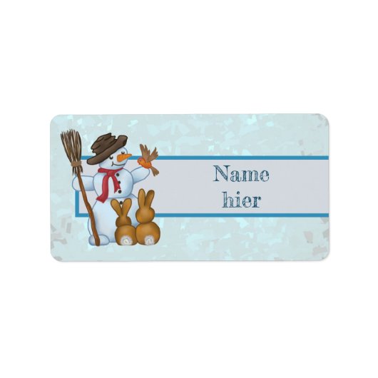 Schneemann mit Tieren Etiket (Voorkant)