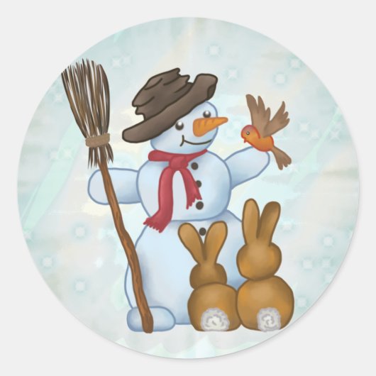 Schneemann mit Tieren  Ronde Sticker (Voorkant)