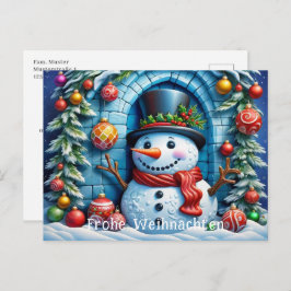 Schneemann mit Weihnachtsdeko - Briefkaart