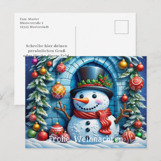 Schneemann mit Weihnachtsdeko -  Briefkaart