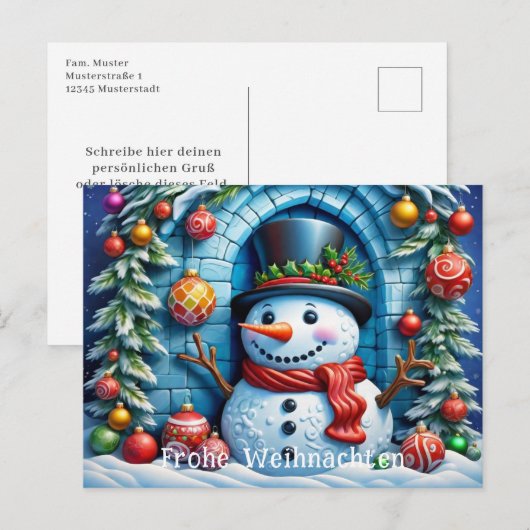 Schneemann mit Weihnachtsdeko -  Briefkaart (Voorkant / Achterkant)