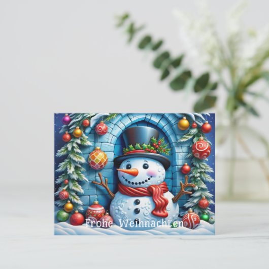 Schneemann mit Weihnachtsdeko -  Briefkaart (Staand voorkant)