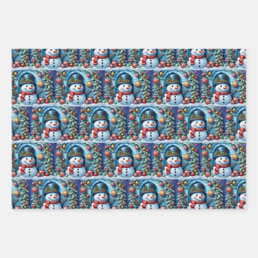 Schneemann mit Weihnachtsdeko -  Inpakpapier Vel (Voorkant 3)