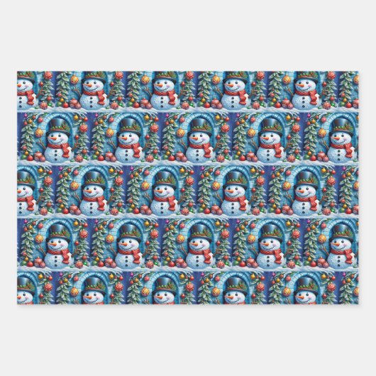 Schneemann mit Weihnachtsdeko - Inpakpapier Vel (Voorkant)