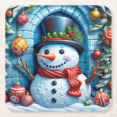 Schneemann mit Weihnachtsdeko -  Kartonnen Onderzetters (Voorkant)