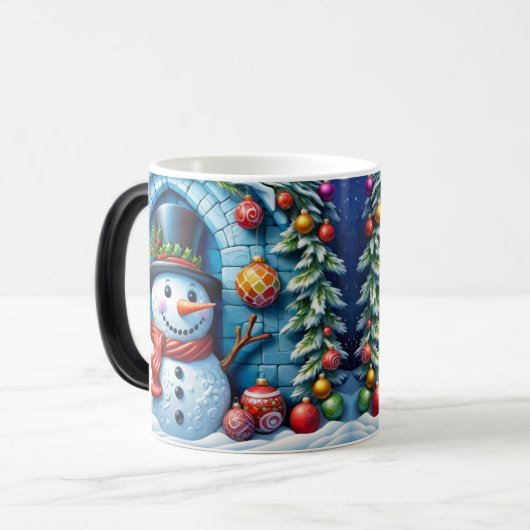 Schneemann mit Weihnachtsdeko - Magische Mok (Voorkant links)