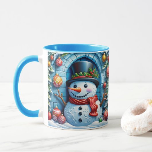 Schneemann mit Weihnachtsdeko -  Mok (Met donut)