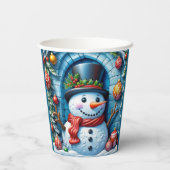 Schneemann mit Weihnachtsdeko - Papieren Bekers (Achterkant)