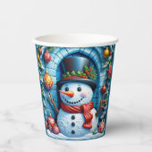 Schneemann mit Weihnachtsdeko - Papieren Bekers (Voorkant)