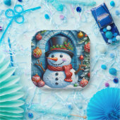 Schneemann mit Weihnachtsdeko -  Papieren Bordje (Feest)