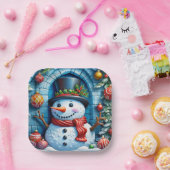 Schneemann mit Weihnachtsdeko - Papieren Bordje (Feest)